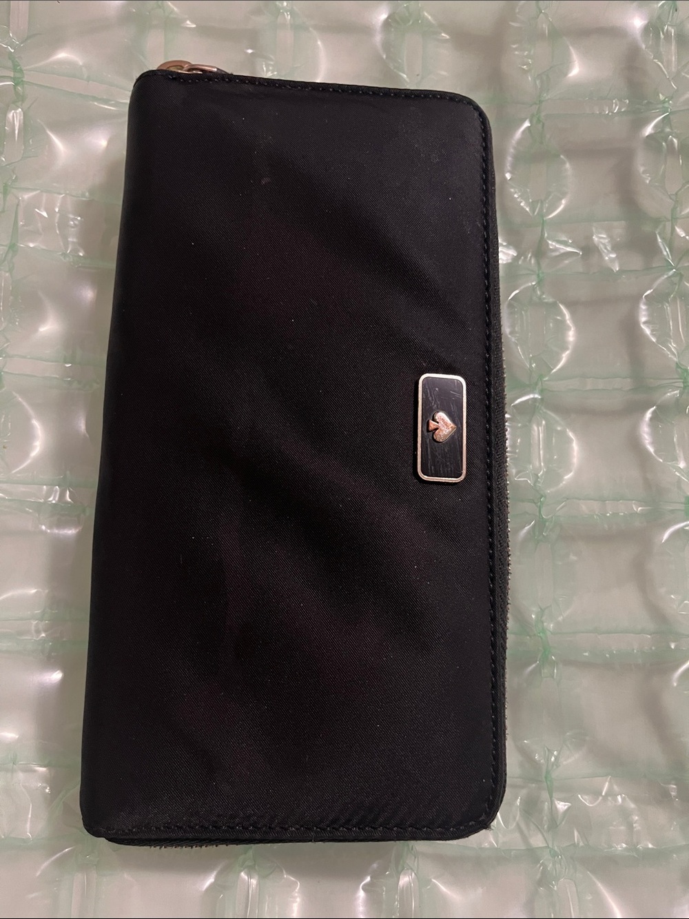 kate spade Black Zip-Around Nylon Wallet with Logo Plaque